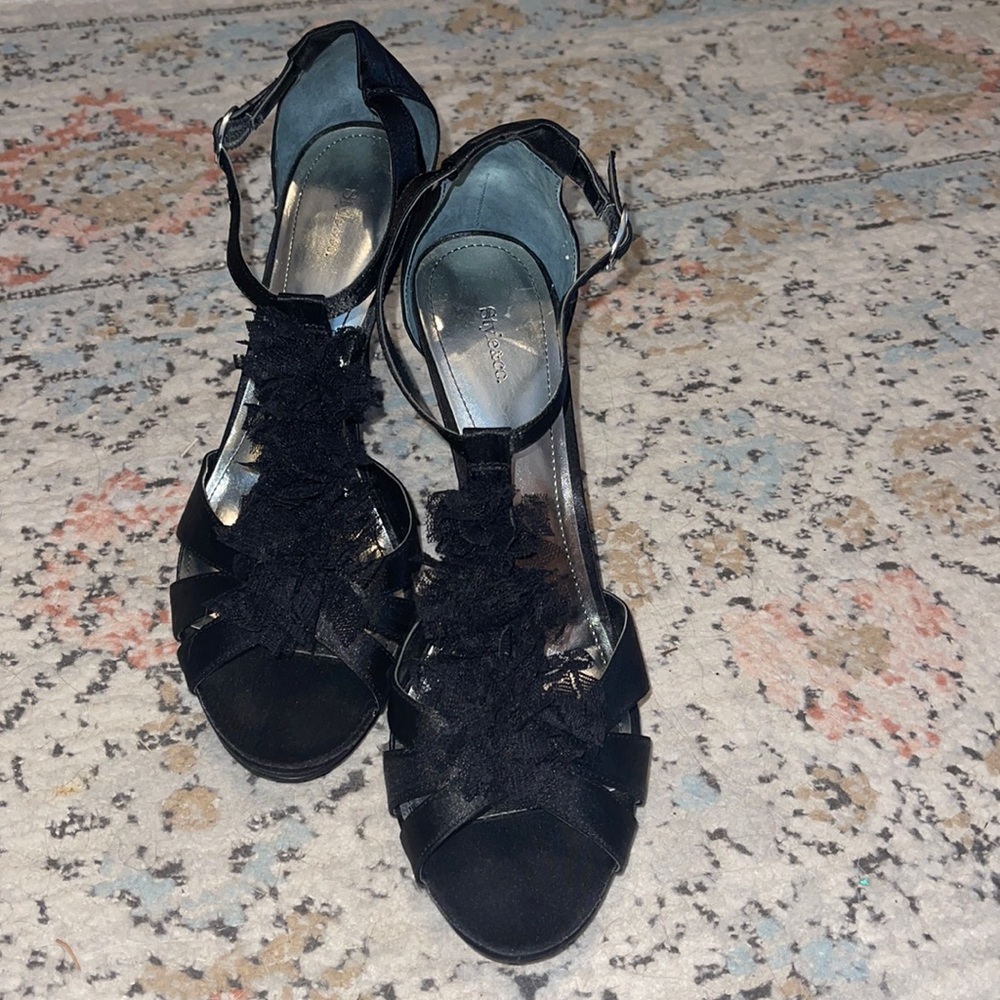 Black Frill Open-Toe Heels